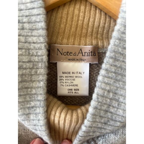 Note di Anita Wool Blend Plaid Poncho Mock Neck One Size - Picture 4 of 4